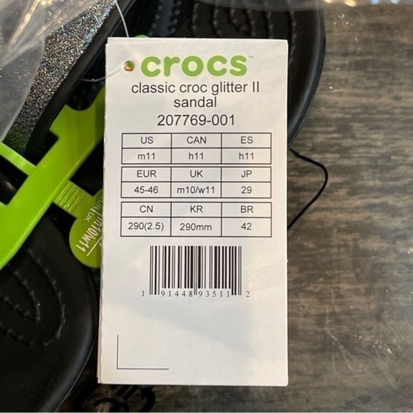Crocs Classic Slip‎ On Glitter Black Comfy Pool Sandals Slides Mens Size 11 NWT - Picture 4 of 9